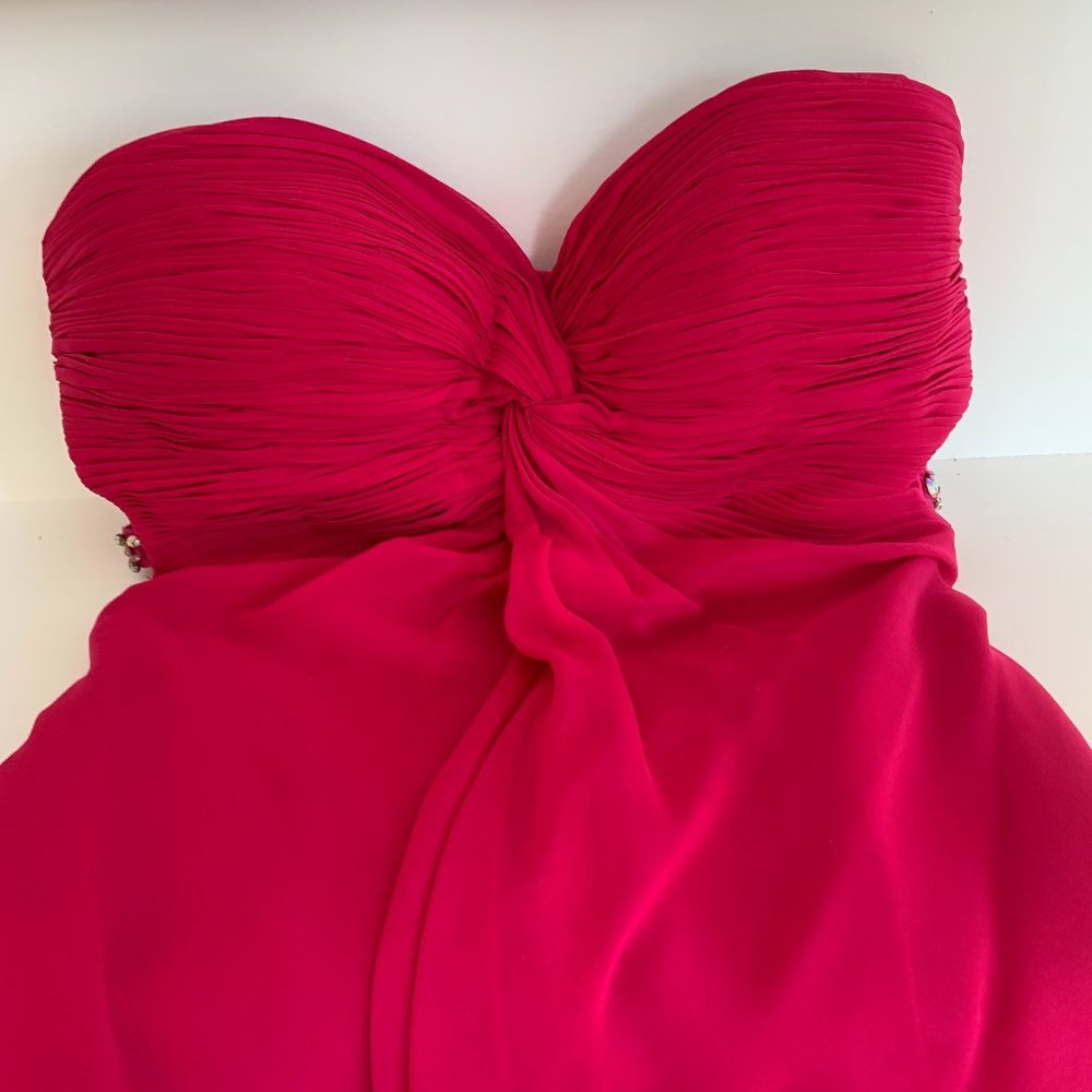 Raspberry Strapless Prom Dress with Jeweled Back